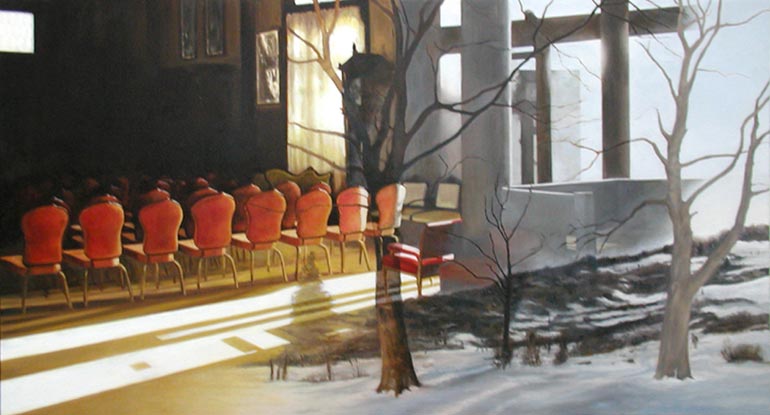 Red Interior,  oil on linen,  23" x 42"
